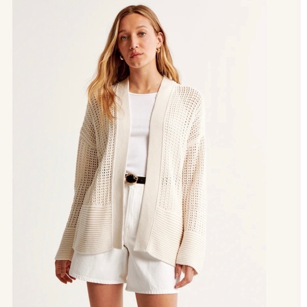 Abercrombie Open-Stitch Cream Cardigan Sweater